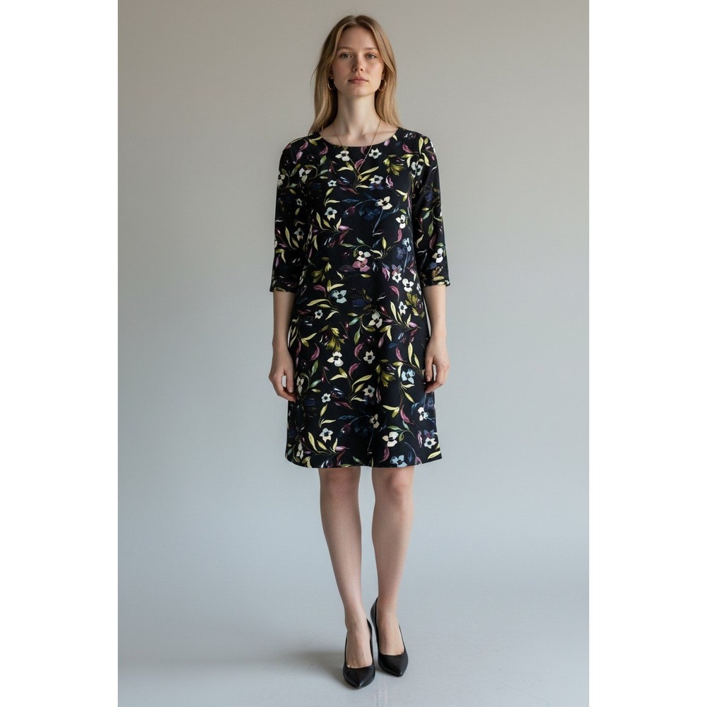 J.Jill Floral Shift Dress S Petite 3/4 Sleeve Pockets Floral Office Comfy Chic